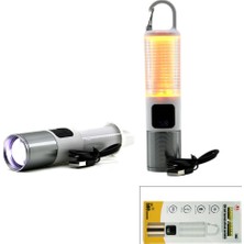 Esranın Dünyası 2in1 Kamp - Çok Amaçlı El Feneri USB Şarjlı Zoom 6 Fonksiyon Işık=doğal - Renkli Askı Mandalı Şarj Göstergesi 005 (4887)