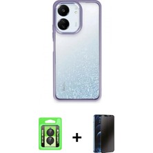 Marsilyan™- Redmi 13C Kılıf Nova Işık Serisi - Siyah 3D Antistatik Hayalet Cam Ekran Koruyucu + Siyah Raze Metal Kamera Lens