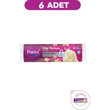 Parex Büzgülü 10'lu Çöp Torbası Vanilya Kokulu Büyük Boy 65 x 70 cm Altılı Paket
