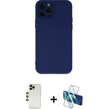 Marsilyan™- iPhone 12 Pro Kılıf Çekirdek Modern Serisi - Siyah 3D Antistatik Seramik Nano Ekran Koruyucu + Gold Shine Kamera Lens