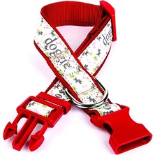 Colezium Köpek ve Pati Desenli Dokuma Köpek Boyun Tasması 3 cm x 36-60 cm Kırmızı