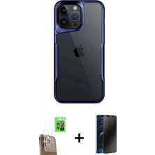 Marsilyan™- iPhone 16 Pro Kılıf Akış Çizgi Koleksiyonu - Siyah 3D Antistatik Hayalet Cam Ekran Koruyucu + Çöl Titanyum Raze Metal Kamera Lens