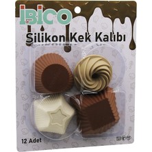 Esranın Dünyası 12PCS   Renkli Silikon  Muffin - Kek Kalıp Mix Şekil= 3-Dikdörtgen - 3-Yuvarlak - 3-Rüzgar Gülü - 3-Yıldız (4887)