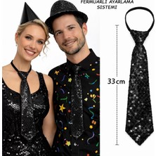 Pileli Store Pilelistore- Siyah Renk Pul Payetli Işıltılı Parti Kravatı 33 cm