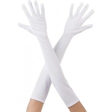 Pileli Store Pilelistore- Beyaz Renk Uzun Kumaş Eldiven 40 cm