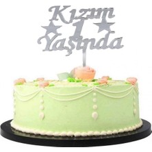 Kızım 1 Yaşında Ilk Yaş Doğum Günü Partisi Pleksi Pasta Süsü Gümüş Renk