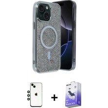 Marsilyan™- iPhone 14 Kılıf Eksen Çizgi - Siyah Bilvis 5in1 5d Magic Hayalet Cam Ekran Koruyucu + Yeşil Shine Kamera Lens