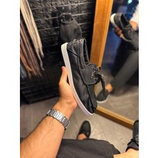 Mevsimlik Keten Ayakkabı Siyah (Beyaz Taban)