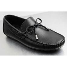 Growish GR0488 Hakiki Yumuşak Deri Küçük Büyük Numara Fiyonklu Esnek Günlük Siyah Loafer Babet Ayakkabı