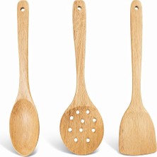Delixa Doğal Bambu Mutfak Kaşık Spatula Seti, Isıya Dayanıklı, Tava Çizmeyen, Ergonomik Saplı, Çevre Dostu
