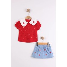 Joy Kids Kiraz Detaylı Müslin Takım (6-24AY) (Kırmızı)