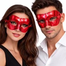 NW Nessi World Metalize Parlak Parti Maskesi Kırmızı Renk 16X7 cm