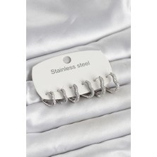 Youday Accessories 316L Çelik Gümüş Renk 6'LI Set Kalp Form Kadın Küpe