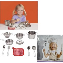 Brother Toys Metal Paslanmaz Çelik 11 Parça Oyuncak Kabartmalı Tencere Tava Seti Aksesuarlı Mutfak Tencere Seti