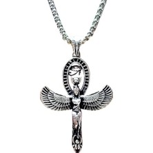 Delixa Erkek, Antik Mısırın Yaşam Sağlık Tanrıçası Isis Kanatlı Kadın Figürlü K-146 Paslanmaz Kromix Gümüş