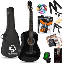 FOURTUNE Luca C-180BK Siyah Klasik Gitar Seti 4/4 Akçaağaç Klavye ile Premium Ses Kalitesi