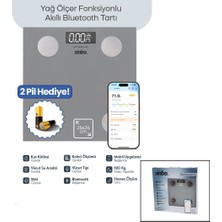 Esranın Dünyası Gri Yağ Ölçer Akıllı Bluetooth Cam Baskül Pilli 180KG/50GR 26X26CM 8-Kişi Hafıza LCD Ekran ℃ Gösterge SBS-4473 (4887)