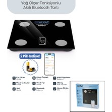 Esranın Dünyası Siyah Yağ Ölçer Akıllı Bluetooth Cam Baskül Pilli 180KG/50GR 26X26CM 8-Kişi Hafıza LCD Ekran ℃ Gösterge SBS-4470 (4887)