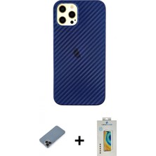 Marsilyan™- iPhone 12 Pro Max Kılıf Nova Çizgi - Siyah Polymer Nano Ekran Koruyucu + Siyah Metal Kamera Lens Koruma Cam