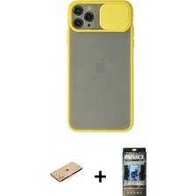 Marsilyan™- iPhone 11 Pro Kılıf Vadi Çizgi - Siyah 34D Hayalet Izgaralı Cam + Turuncu Renkli Kamera Lens Koruma Cam