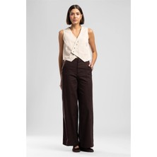 Lee Cooper Krıssy Kadın High Rise Wide Leg %100 Pamuk Pantolon Kahverengi