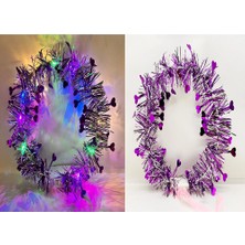 Nemere Kalp Püsküllü Gece Parıltısı 3 Modlu LED Li Işıklı Taç Mor Renk