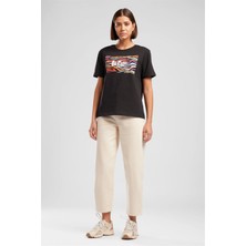 Lee Cooper Zebrars Kadın Basic Baskılı Bisiklet Yaka T-Shirt Siyah