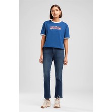 Lee Cooper New Briana Kadın Rahat Kesim Baskılı Bisiklet Yaka T-Shirt Mavi