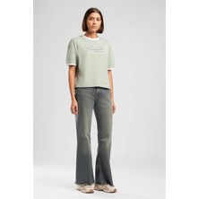 Lee Cooper New Briana Kadın Rahat Kesim Baskılı Bisiklet Yaka T-Shirt Yeşil