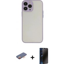 Marsilyan™- iPhone 13 Pro Max Kılıf Ahenk Çizgi Serisi - Siyah 3D Antistatik Hayalet Cam Ekran Koruyucu + Turuncu Renkli Kamera Lens Koruma Cam