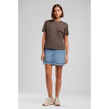 Lee Cooper Tıpsy Kadın Baskılı Bisiklet Yaka T-Shirt Kahverengi