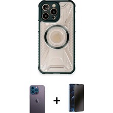 Marsilyan™- iPhone 12 Pro Max Kılıf Kutup Modern - Siyah 3D Antistatik Hayalet Cam Ekran Koruyucu + Mavi Neon Fosforlu Kamera Lens