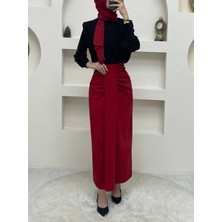 Moda Morfo Önü Drapeli Pileli Etek -Kırmızı