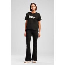 Lee Cooper Londonlogo Kadın Rahat Kesim %100 Pamuk Baskılı Bisiklet Yaka T-Shirt Siyah