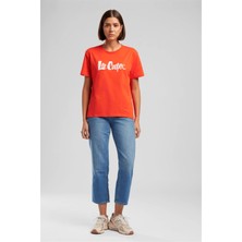 Lee Cooper Londonlogo Kadın Rahat Kesim %100 Pamuk Baskılı Bisiklet Yaka T-Shirt Turuncu