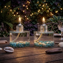 Imperiums Ocean Blue Cylinder Dekoratif Kandil Mum 2'li Set