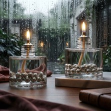İmperiums Silver Pearl Cylinder Dekoratif Kandil Mum 2'li Set