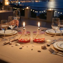 Imperiums Ocean Red Cylinder Dekoratif Kandil Mum 2'li Set