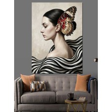 Karizma Tablo Kelebek Kanatlı Zarif Kadın Portresi Dekoratif Kanvas - Mdf Ahşap Tablo