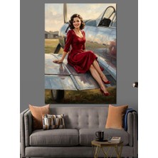 Karizma Tablo Uçak Kanadında Oturan Şık Kadın Dekoratif Kanvas - Mdf Ahşap Tablo