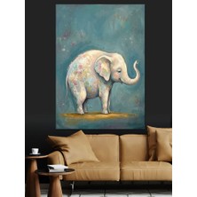 Karizma Tablo Mavi Arka Planda Beyaz Fil Dekoratif Kanvas - Mdf Ahşap Tablo