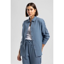 Lee Cooper Darby Kadın %100 Pamuk Uzun Kol Gömlek Mavi