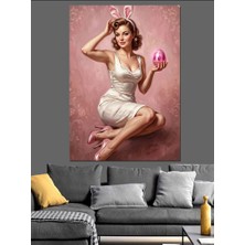 Karizma Tablo Paskalya Yumurtalı Retro Şık Kadın Dekoratif Kanvas - Mdf Ahşap Tablo