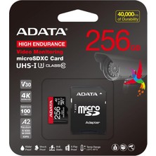  adata 256 gb high endurance microsdxc 4k u3 v30 a2 hafıza kartı