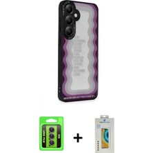 Marsilyan™- Galaxy S23 Kılıf Odak Klasik Serisi - Şeffaf Polymer Nano Ekran Koruyucu + Mor Raze Metal Kamera Lens