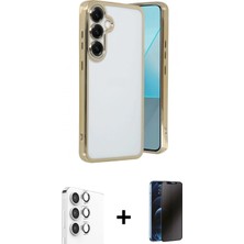 Marsilyan™- Galaxy S25 Kılıf Vadi Minimal - Siyah 3D Antistatik Hayalet Cam Ekran Koruyucu + Gümüş Raze Metal Kamera Lens