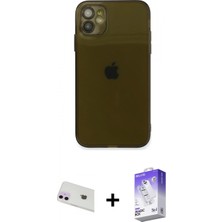 Marsilyan™- iPhone 12 Kılıf Ahenk Doku - Siyah Bilvis 5in1 3D Magic Cam Ekran Koruyucu + Mor Rainbow Kamera Lens Koruma Cam