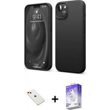 Marsilyan™- iPhone 14 Kılıf Kozmos Yansıma Özel Seri - Siyah Bilvis 5in1 3D Magic Cam Ekran Koruyucu + Kırmızı Diamond Kamera Lens