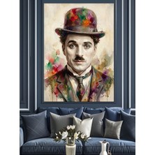 Karizma Tablo Charlie Chaplin Sanatsal Renkli Portresi Dekoratif Kanvas - Mdf Ahşap Tablo