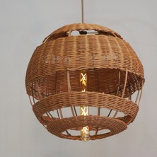 Rattam Halo Doğal Rattan Sarkıt Avize - Tel Iskeletli El Yapımı Hasır - Modern ve Tok Duruşlu Aydınlatma